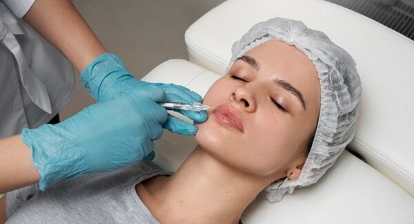 Studio Medico Alamanni Donna dell'angolo alto che riceve l'iniezione del labbro